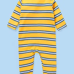 Babyhug 100% Cotton Full Sleeves Romper Cub Print Pack of 2- Yellow & Blue image 3
