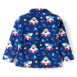 Babyhug Cotton Knit Full Sleeves Night Suit With Shark Print - Navy Blue image 3