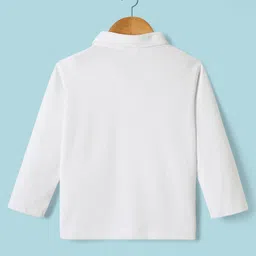 Babyhug Knit Full Sleeves Three Piece Party Suit with Checked Waistcoat & Bow Applique - White & Navy Blue image 3