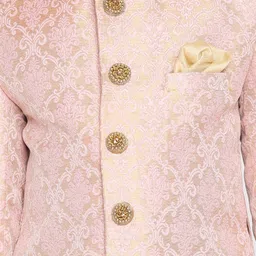 Vastramay Full Sleeves Self Design Sherwani And Pyjama - Pink Golden image 5