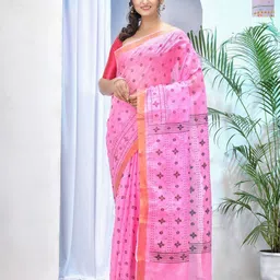 DESH BIDESH Pack Of 2 Ethnic Motifs Woven Design Pure Cotton Taant Saree-image-96