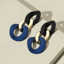 OOMPH Blue & Black Matte Link Chain Fashion Drop Earring for Women image 4