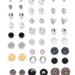 OOMPH Crystal & Pearl Delicate Small Stud Earrings for Women - Set of 24 image 4