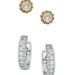 OOMPH Crown Cubic Zirconia Small Stud & Hoop Earrings for Women - Set of 2 image 4