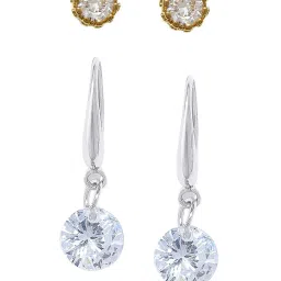 OOMPH Delicate Golden Silver Crown Design Zirconia Stud & Drop Earrings for Women - Set of 2 image 4
