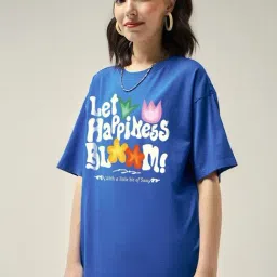 Bewakoof Women's Blue Let Happiness Bloom Graphic Printed Oversized T-Shirt-picture-16