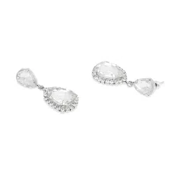 OOMPH Silver Tone Teardrop Cubic Zirconia Party Office-Wear Fashion Drop Earrings for Women image 4