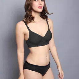 samvar Women Blue,Black Cotton Blend Bra Panty Set for Lingerie Set Undergarments Pack of 2 image 5