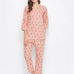 Clovia Pink Floral Print Top With Pyjama Set-image-12