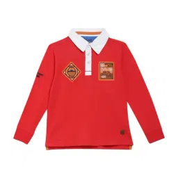 Blue Giraffe Kids Orange Cotton Printed Polo T-Shirt-image-27
