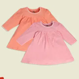 MINIKLUB Kids Pink & Coral Solid Full Sleeves Dress (Pack Of 2)-image-31