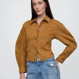 GAP Khaki Cotton Loose Fit Solid Jacket-picture-45