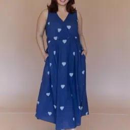 The Indian Ethnic Co Blue Cotton A-Line Fit Printed Dress-picture-36