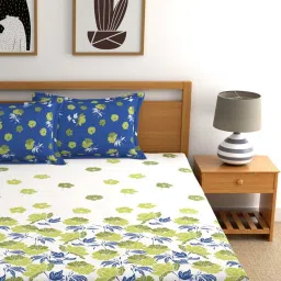 Dreamscape White & Green Cotton 140 TC Double  Bedsheet with 2 Pillow Covers image 3