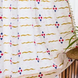 Urban Space Printed Pink & White Cotton 7 ft Boho Door Curtain image 4