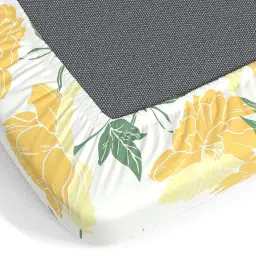 Dreamscape White & Yellow Cotton 140 TC King Bedsheet with 2 Pillow Covers image 5