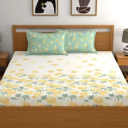 Dreamscape White & Yellow Cotton 140 TC King Bedsheet with 2 Pillow Covers image 2