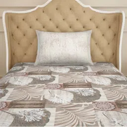 Spaces ATRIUM ECOM Brown & Grey Cotton 144 TC Single Bedsheet with 1 Pillow Cover image 4
