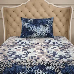 Spaces ATRIUM PLUS ECOM Navy & Grey Cotton 210 TC Single Bedsheet with 1 Pillow Cover image 4