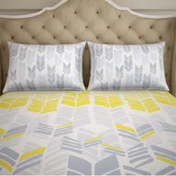 Spaces ATRIUM PLUS ECOM Yellow & Grey Cotton 210 TC King Bedsheet with 2 Pillow Covers image 4