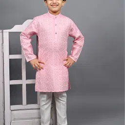 Ahhaaaa Kids Light Pink & White Embellished Full Sleeves Kurta With Pyjamas image 4