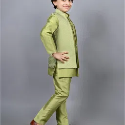 Ahhaaaa Kids Olive Embellished Full Sleeves Sherwani, Jacket & Pyjamas image 4