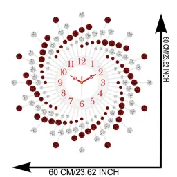 CHRONIKLE Round Embellished Silver & Red Iron Wall Clock image 4