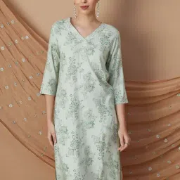 Melange by Lifestyle Green Printed A Line Kurta-image-14