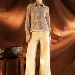 Kazo Beige Chiffon Embroidered Shirt image 4