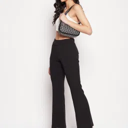 MADAME Black Flared Fit Mid Rise Trousers image 4