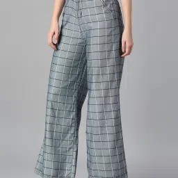 High Star Pewter Blue Check Flared Fit High Rise Trousers image 4