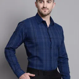 Jainish Blue Cotton Regular Fit Checks Shirt image 4