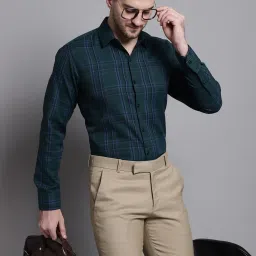 Jainish Green Cotton Regular Fit Checks Shirt image 4