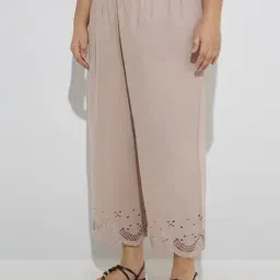 Diza by Westside Beige Schiffli Detailed Cotton Ethnic Pants-image-85