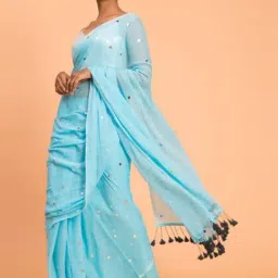 Suta Blue Cotton Embellished Saree Without Blouse image 3