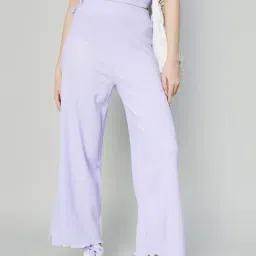 Ginger by Lifestyle Purple Self Pattern Flared Pants-image-1