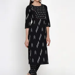 Yuris Women Black & White Printed Kurta with Trousers & Dupatta image 3