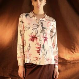 Kazo Beige Polyester Floral Shirt-picture-2