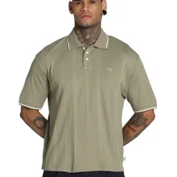 Puma Mmq Brown Cotton Relaxed Fit Solid Polo T-Shirt-image-58