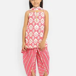Nauti Nati Kids White & Pink Embellished Kurta, Dhoti with Dupatta-image-2