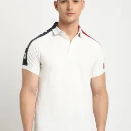 The Bear House White Slim Fit Colour Block Polo T-Shirt-image-95
