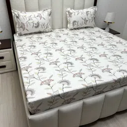 Pure Decor Royal Passion White Printed 220 TC Pure Cotton Queen Bedsheet Set 2.28m x 2.54m-image-74