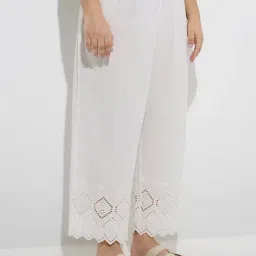 Diza by Westside White Schiffli Design Cotton Ethnic Pants-image-94