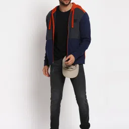 Wrangler Blue & Grey Colour-Block Hooded Sweatshirt image 5