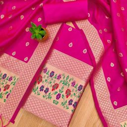 LeeliPeeri Designer Floral Woven Design Zari Banarasi Silk Unstitched Dress Material-picture-10
