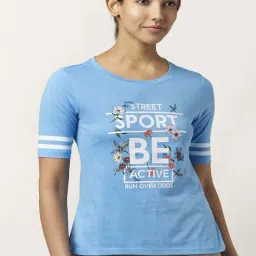 Ajile by Pantaloons Blue Cotton Graphic Print Sports T-Shirt-image-48