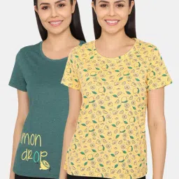 Rosaline by Zivame Green & Yellow Printed T-Shirt - Pack of 2-image-93