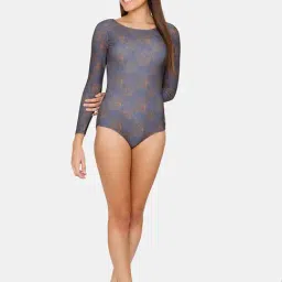 Zelocity by Zivame Grey Printed Padded Malliot with Zipper image 4