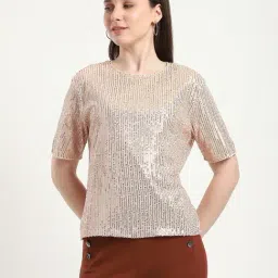 R&B Beige Polyester Embellished Top image 3