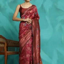 Jaipur Kurti Maroon Woven Saree With Unstitched Blouse-picture-19